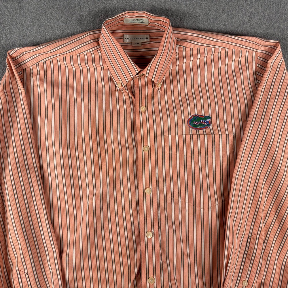Florida Gators Cutter & Buck Shirt Men's M Orange Stripe Button Down UF
